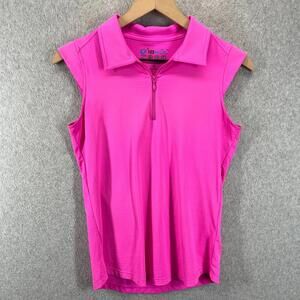IBKUL Solid Hot Pink Sleeveless Polo Golf Shirt 1/4 Zip Collared Womens XS